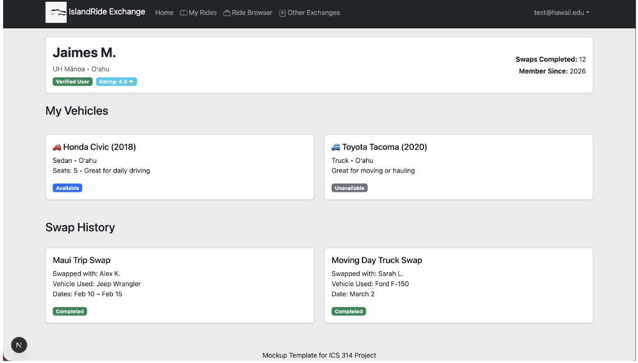 User Profile Page Mockup